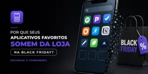 Smartphone com ícones de apps e sacola Black Friday