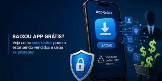 Aplicativo de educação financeira em celular com ícone de segurança