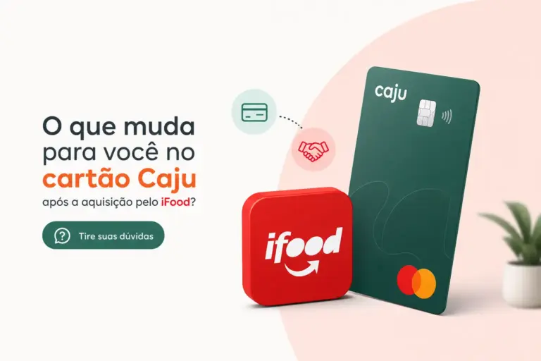 Cartão Caju verde ao lado do logo iFood e pergunta sobre mudança