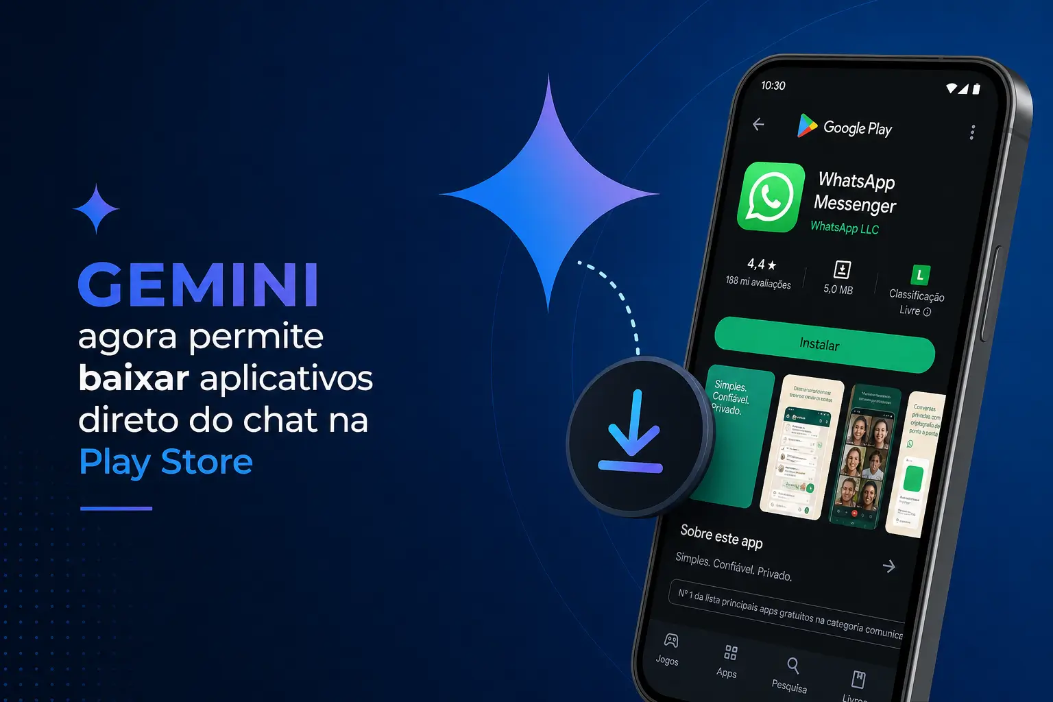 Smartphone com WhatsApp no Google Play Store, GEMINI download