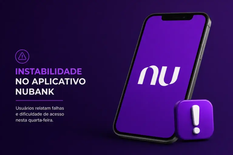 Smartphone com Nubank destacando instabilidade do app