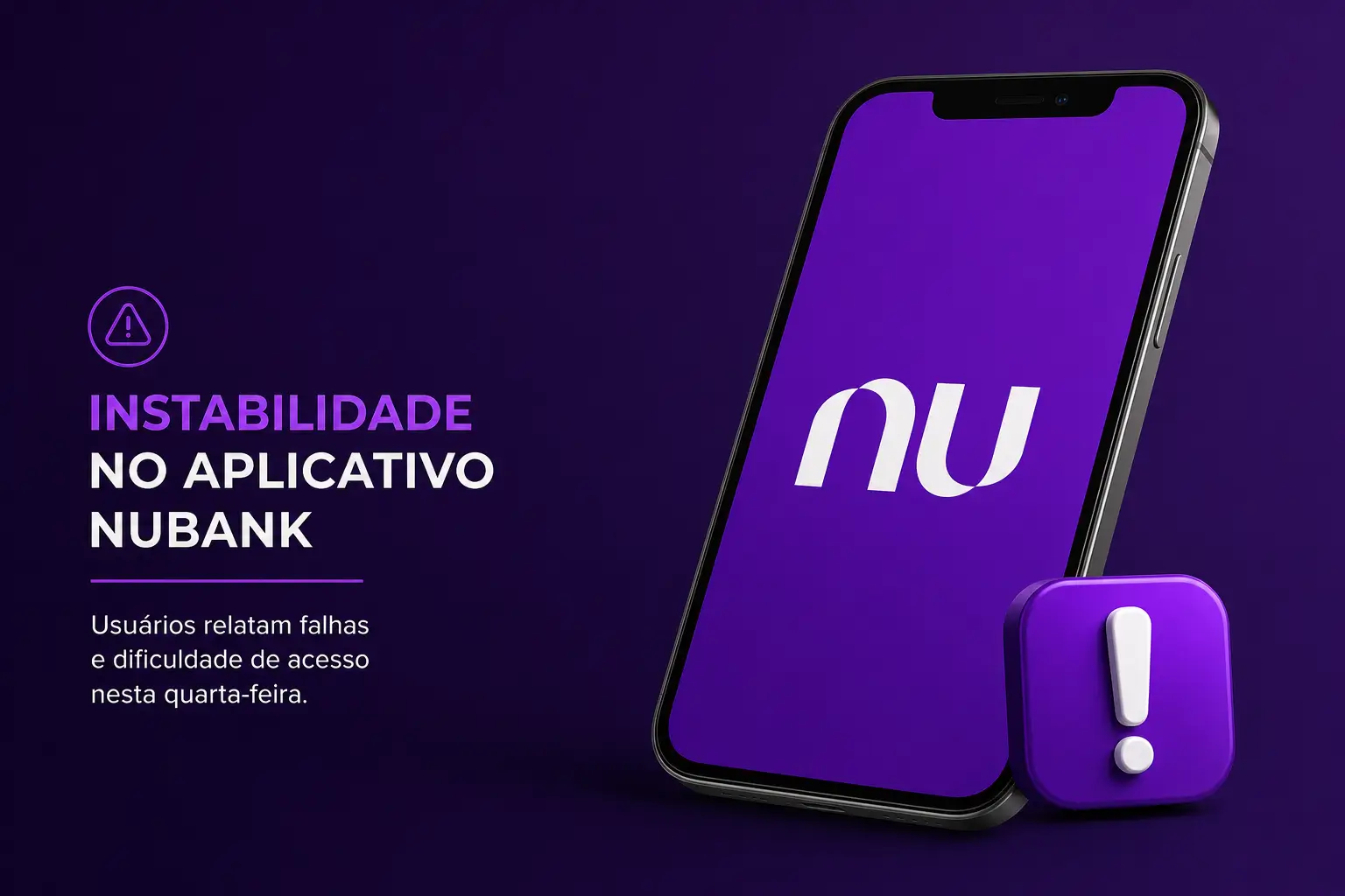 Smartphone com Nubank destacando instabilidade do app