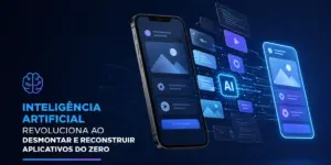 Smartphone moderno com ícones de IA, educação financeira
