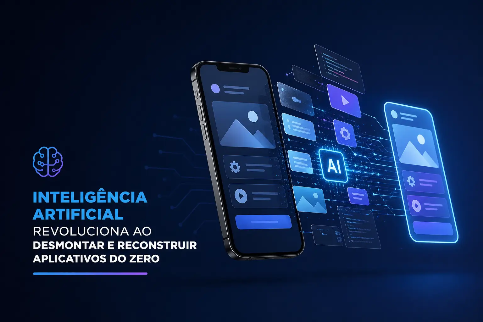Smartphone moderno com ícones de IA, educação financeira